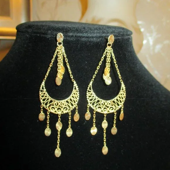 14K Yellow Gold Dangle Earrings - Picture 2 of 4